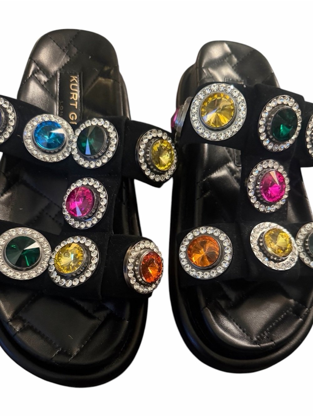 Kurt Geiger Black Slide Sandals with Multicolor Jewel Accents